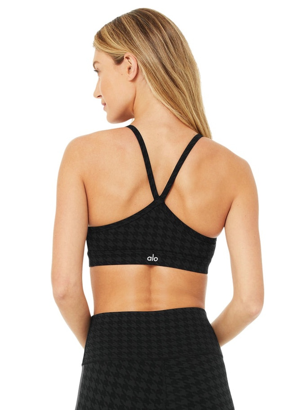 Alo Yoga Houndstooth Racerback Sports Bra Black Size M